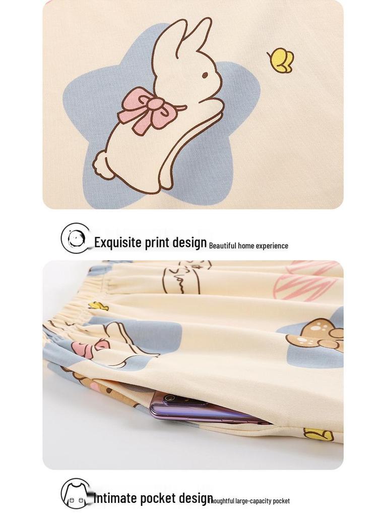 Niedlicher Cartoon-Pyjama für Damen: Reine Baumwolle, Langarm, Rundhalsausschnitt-Pullover, Frühling/Herbst