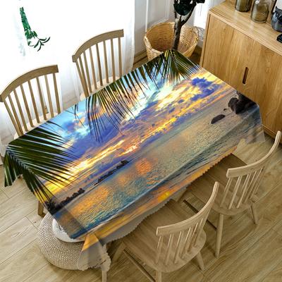 Seascape Pattern Tablecloth Sunset Of The Sea Washable Cloth Thicken Cotton Rectangular And Round Table Cloth