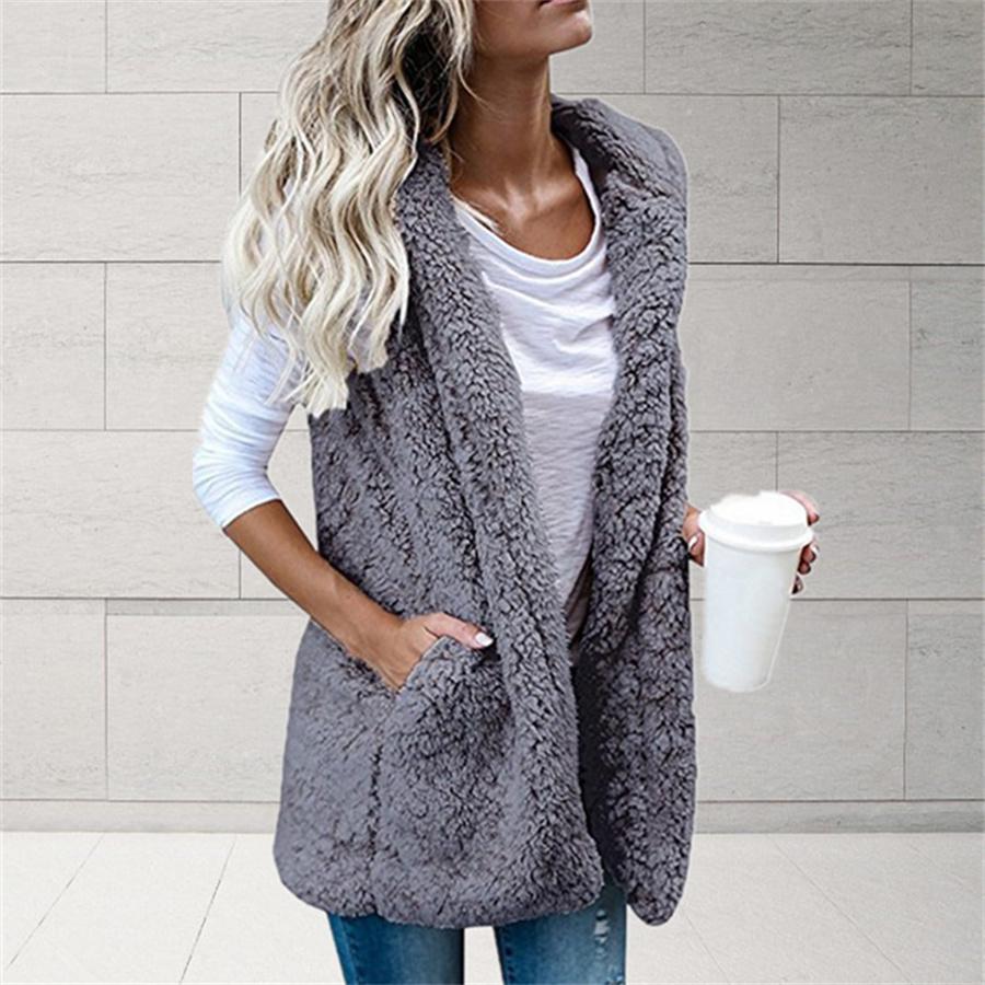 Herbst Winter Pelz Große Größe Samt Mantel frauen Fashion Solid Ärmellose Kapuzen Tasche Weste Mäntel