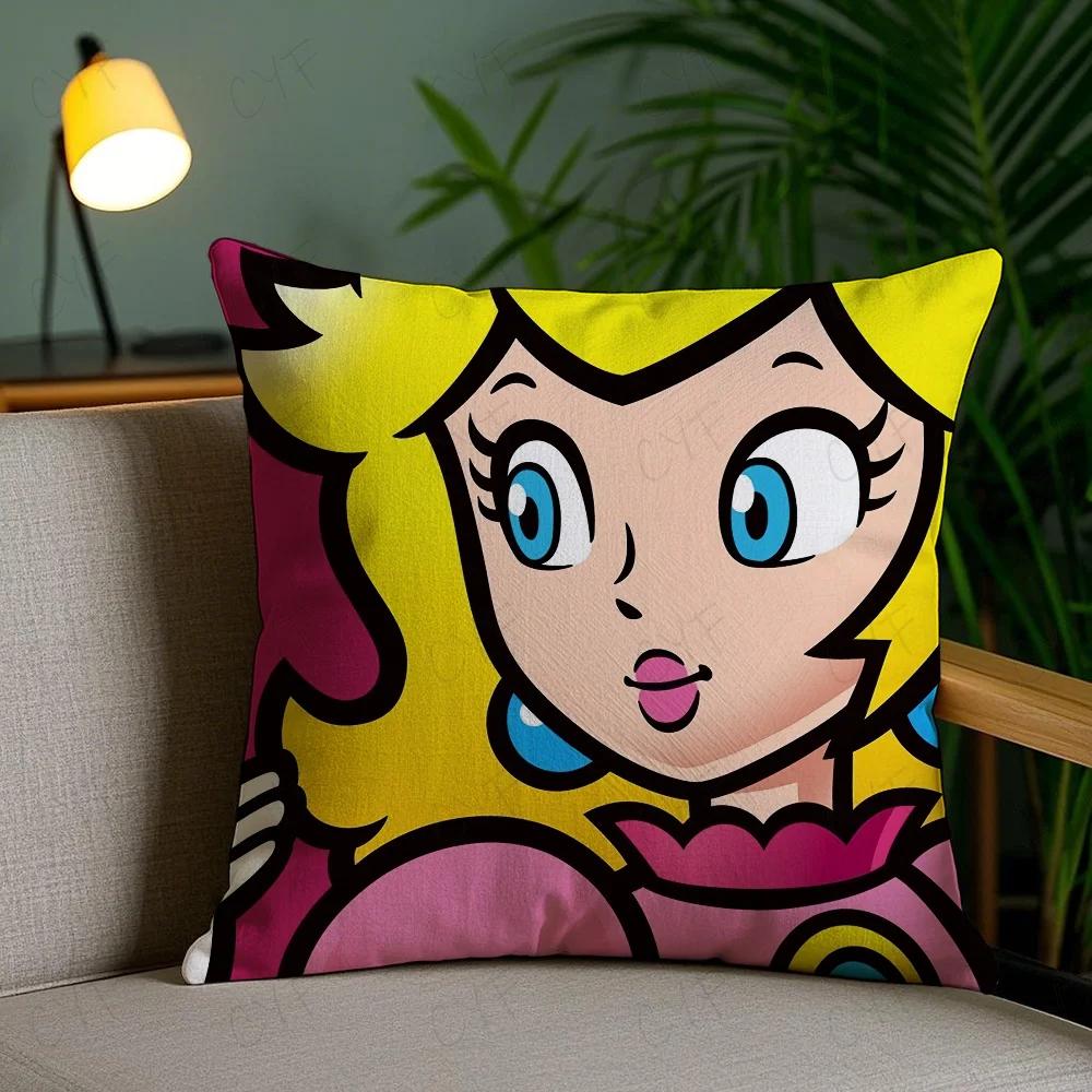 Super Cute Style M-MarioS Pillow Case Anti-dustmite Pillowcase Invisible Zipper Silky Short Plush Sofa Cushion Cover