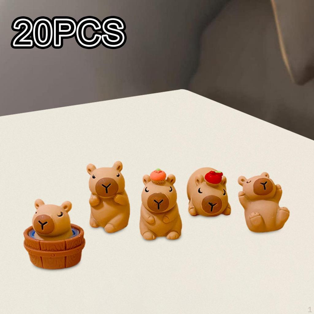 20 Pieces Resin Figurine Capybara Statue Crafts Artwork Ornament Animal Sculpture for Table