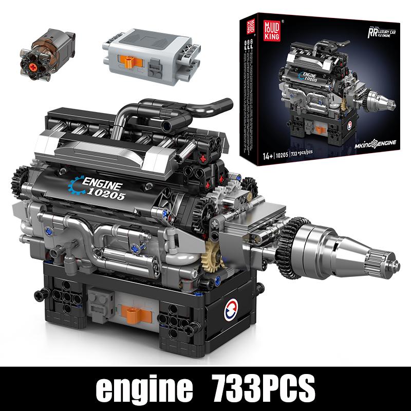 Mould King 10205 The RR Luxury Car V12 Engine Building Block Assembly Car Brick Set Technical Car Toys Kids Christmas Gift