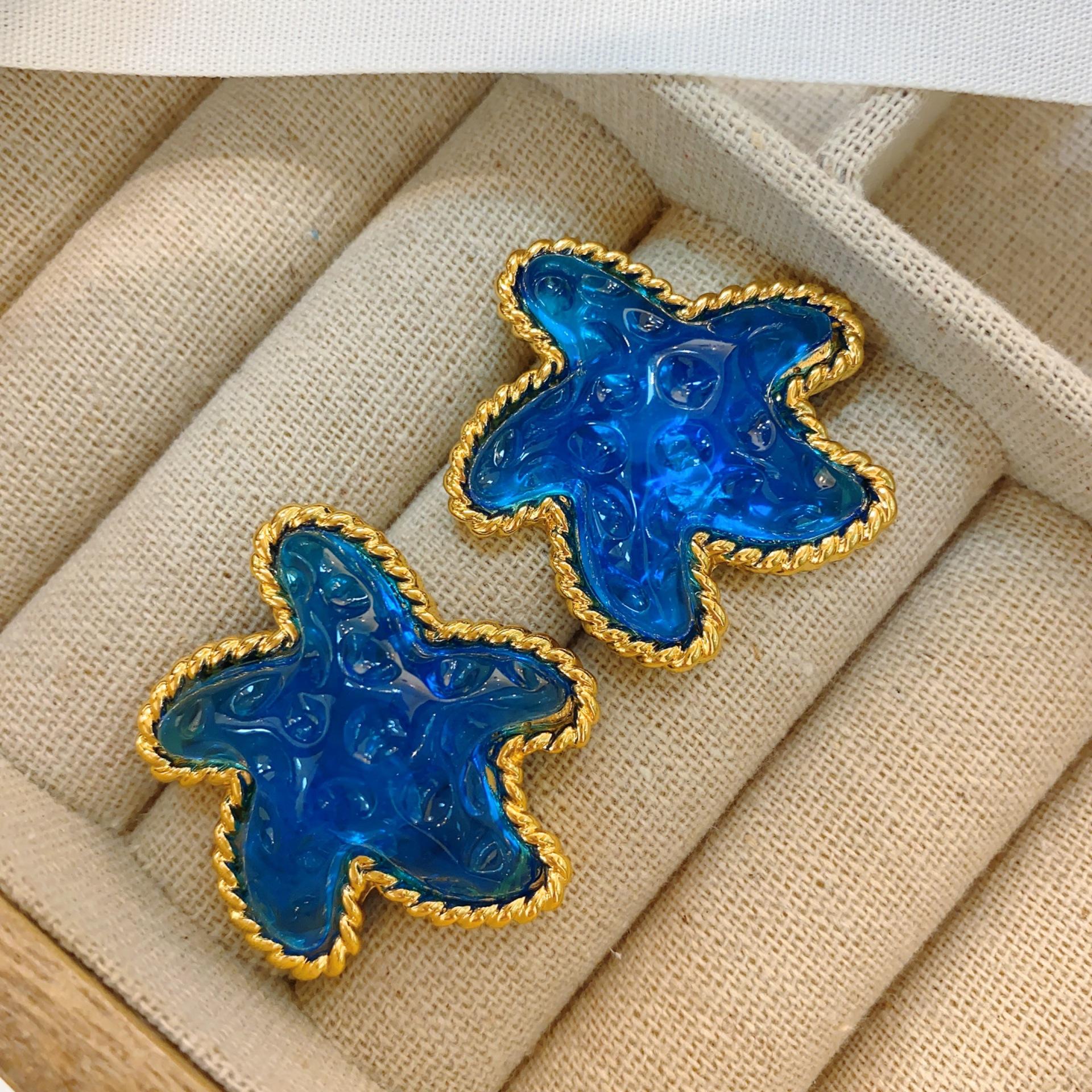 

Синие акриловые преувеличенные серьги в виде морских звезд, ретро, легкая роскошь, высококлассные, женские, уникальные дизайнерские серьги