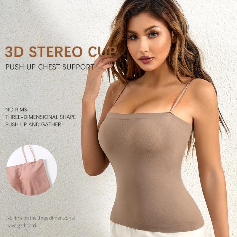 Flarixa Seamless Padded Push Up Camisole Top for Women with Bra Sleeveless Tank Top Body Shaping Elastic Vest Underwear