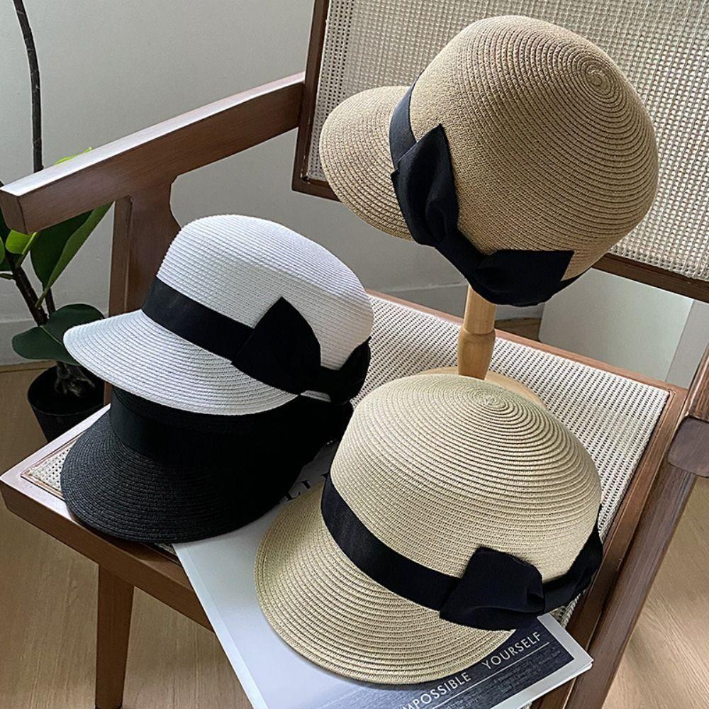 Elegant Bow Straw Cap Summer Equestrian Hat Retro Woven Straw Cap Outdoor