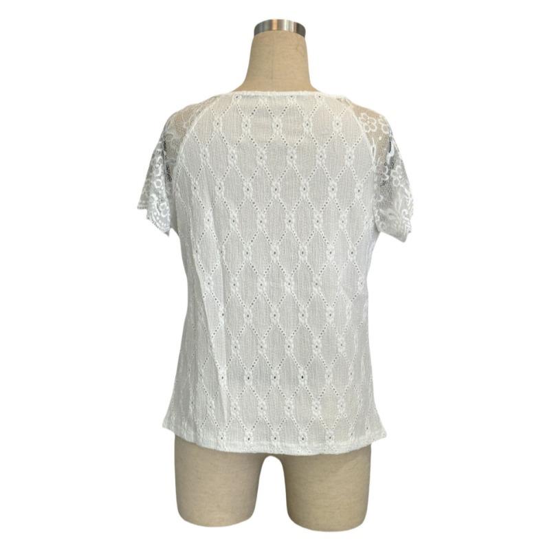 Fashion Summer White Lace Women Blouse Elegant Short Sleeved Loose Simple Hollow Out Sweet Office Shirt Ladies Embroidery T-shirt Top Clothing