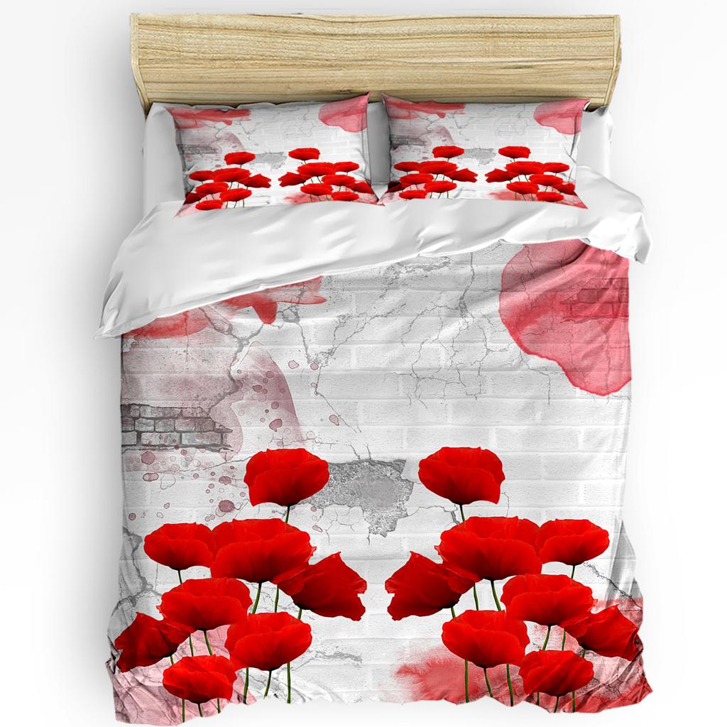 3Pcs Bedding Collection Tulips Red Flower Home Textile Duvet Cover Pillow Case Boy Kid Teen Girl Bedding Covers Collection