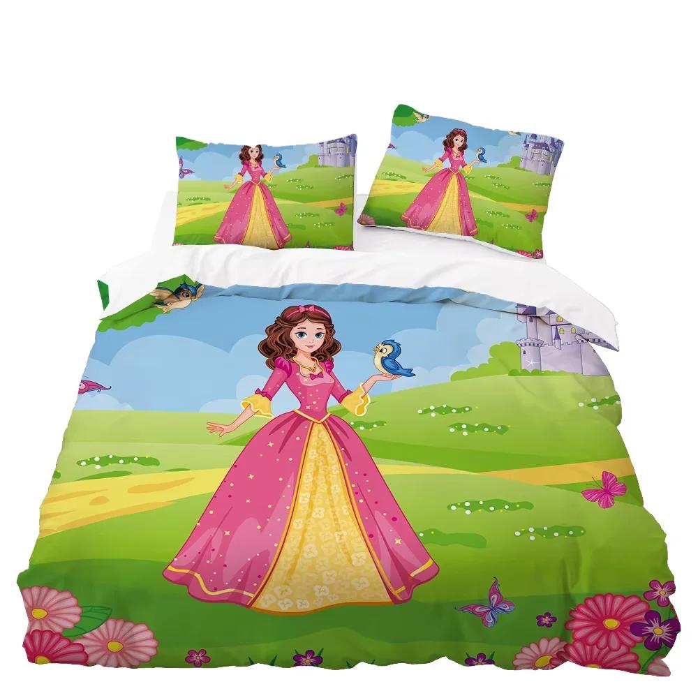 Girl Cute Cartoon Princess Unicorn Duvet Cover Set 3D Print Soft Comfortable Bedding Decor Gift