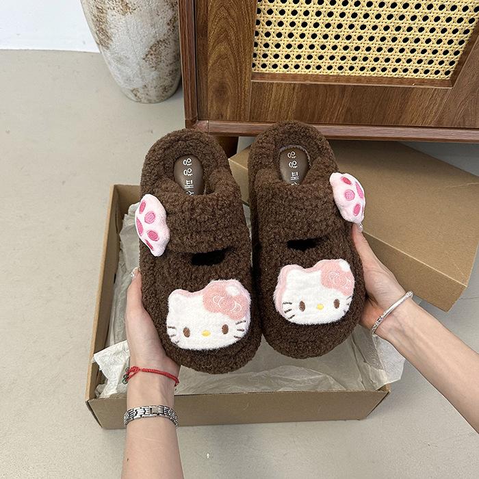 Mode mignon dessin animé sac Velcro tête pantoufles moelleuses pour femmes 2025 automne et hiver nouveau maison semelle épaisse intérieur coton serpillière