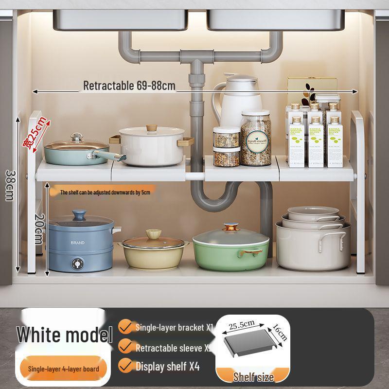 Retractable Under Sink Kitchen Organizer and Multifunctional Dish & Pot Rack