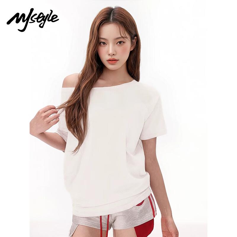 MJ STYLE Women s Asymmetric Off-Shoulder Short Sleeve Tee S