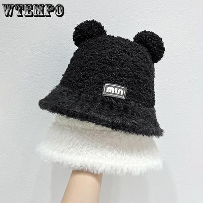 Women's Plush Hat Winter Warm Fisherman Hat Versatile Cute Little Bear Basin Hat