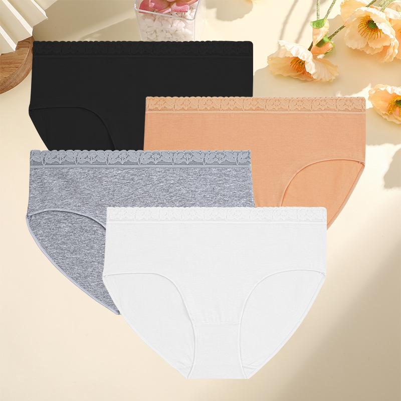4PCS/Set Women Cotton Panties Sexy Low Waist Briefs Lace Cotton Female Comfortable Underwear Solid Color Soft Lingerie