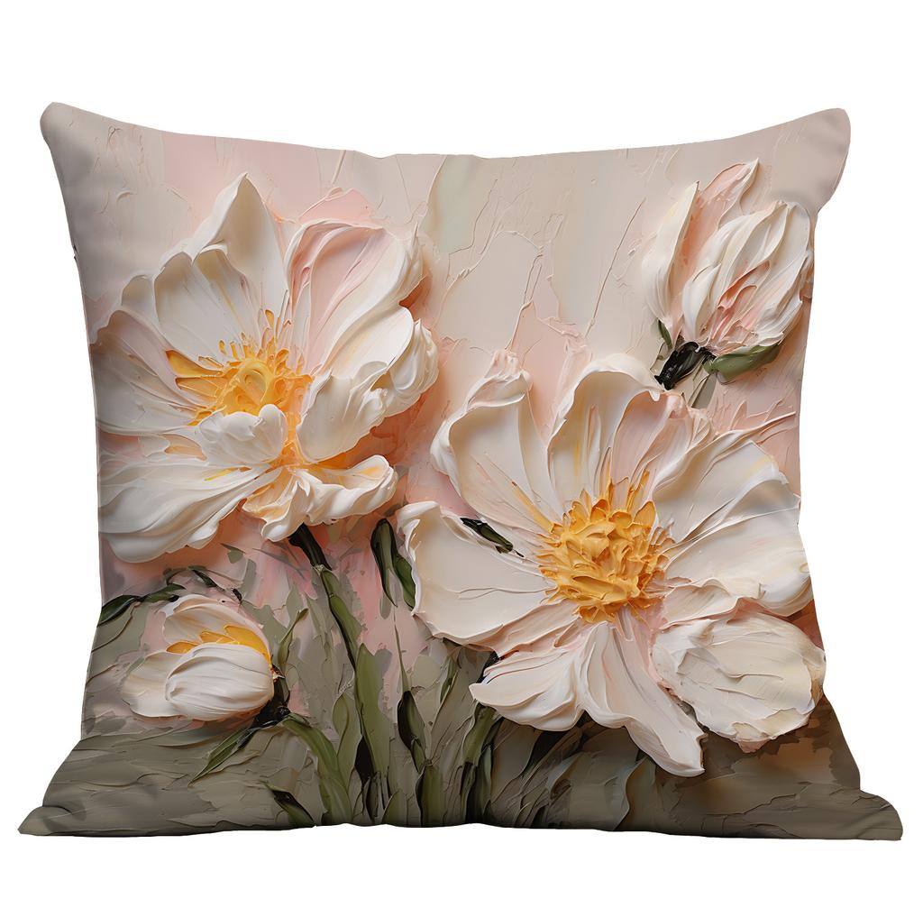 New Flower Pillowcase Imitating Three-dimensional Oil Painting Style Creative Floral Home Living Room Sofa Cushion Pillowcase