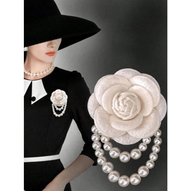 1pc Elegant Women's Camellia Flower Faux Pearl Tassel Brooch Pin for Shirt Collar Clothing Accessory, Party and Wedding Gift Valentines