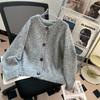 Crew Neck Short Knitted Cardigan Women's Autumn New Women's Clothing Top Design Button Sweater Jacket