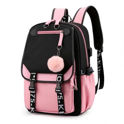 Mochilas escolares grandes para meninas adolescentes, mochila escolar de lona com porta USB, bolsa para livros, mochila escolar para estudantes, moda preta, rosa, mochila escolar para adolescentes