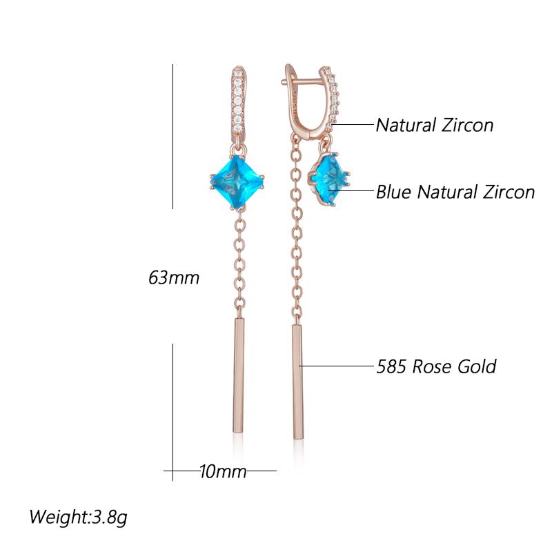 Trend Long Tassel Dangle Earrings For Women Fashion  Rose Gold Color With Blue Natural Zircon Fine Daily Jewelry