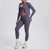 Women's Stand Collar Knit Zipper Jacket, Sports Bra & Yoga Pants Set