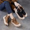 Johnature Echtes Leder Dicksohlige Retro Stiefeletten mit seitlichem Reißverschluss Lässige Schnürschuhe Damen Flache Plateau Schuhe