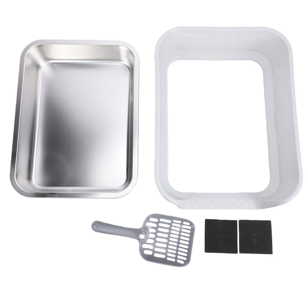 Cat Litter Box Large Size Open Top High Sided Easy Cleaning Stainless Steel Cat Litter Box for Home Light Gray