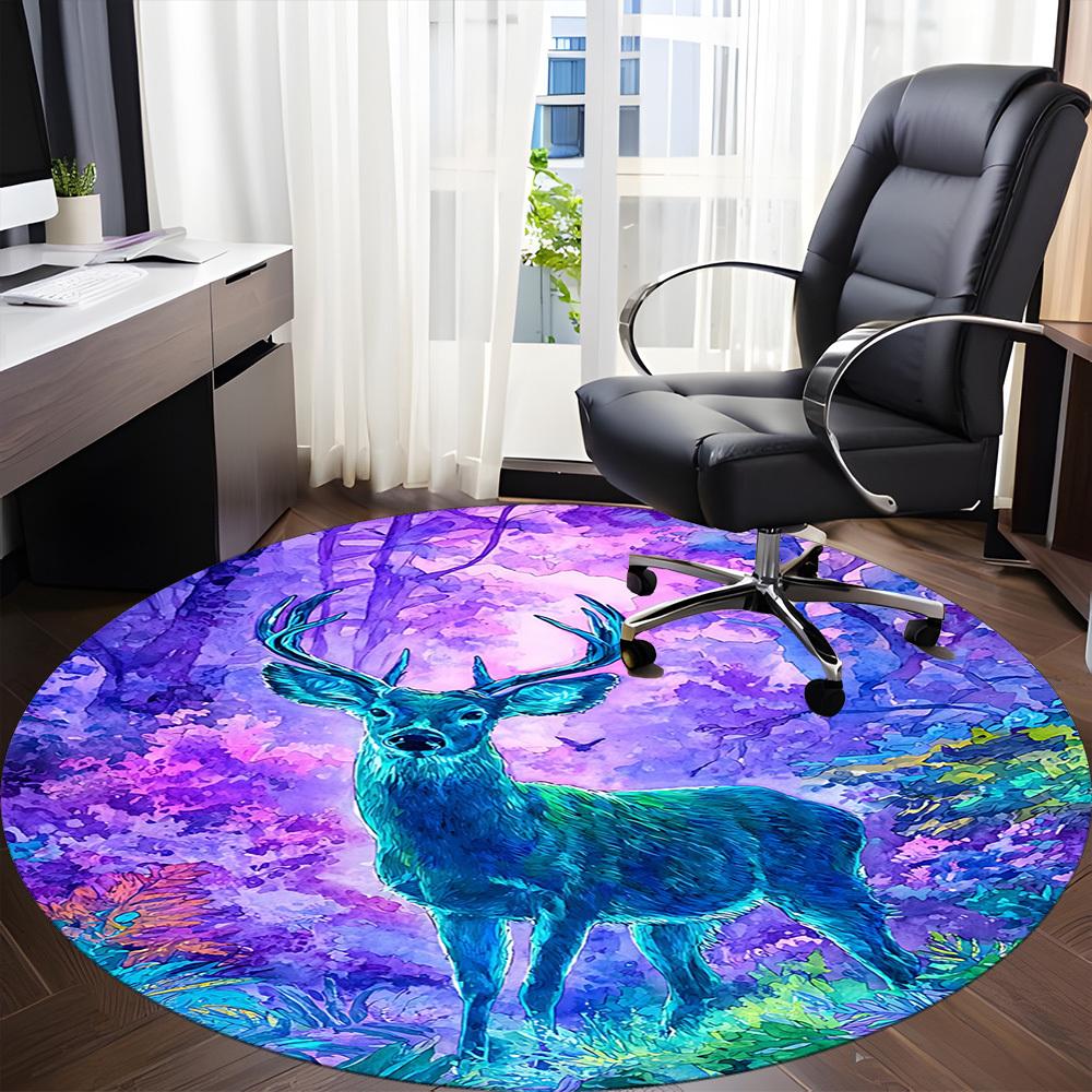 1pc Deer Forest Print Chair Carpet for Office, Soft Flannel Throw Mat, Perfect for Office,Holiday Party Decoration Choice Yy251113066