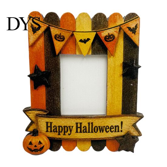 Halloween Photo Frame Wooden Frame, Cute Ghost Butterfly Cat Tabletop Decor Display Slot with Stand, Sweet Kawaii Pumpkin Picture Holder for