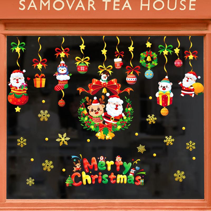 2PCS PVC Christmas Window Stickers Snowman Snowflake Santa Claus Window Electrostatic Sticker Merry Christmas Decals Home Decoration