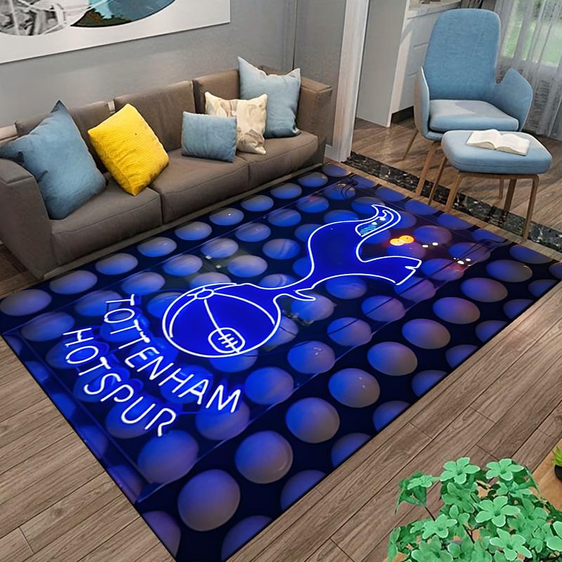 Tottenham Hotspur Logo Blau Neon Stil Teppich für Heimdekoration Geeignet zur Verwendung als Antirutsch für Wohnzimmer Schlafzimmer Sofas