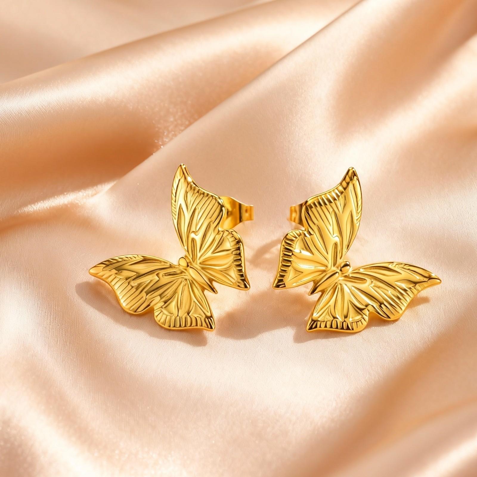 

Fashion Elegant Butterfly Earrings for Women, Gold Plated Stainless Steel Waterproof Stud Earring, Aesthetic Jewelry Daily Party