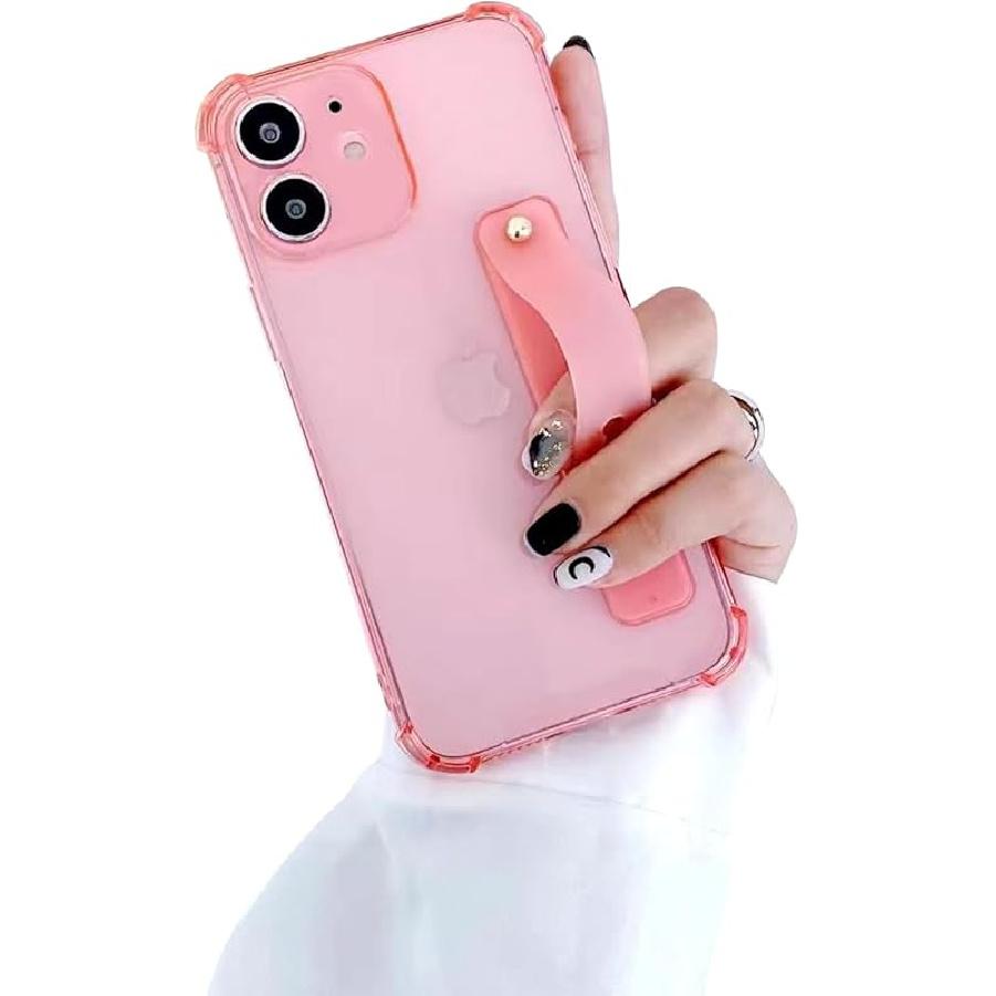 siduater Strap Holder Case for 6.1" iPhone 12 with Wristband Kickstand, Clear Soft TPU Protective Shockproof Bumper Cover, Adjustable Hand Grip Loop