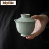 155ml Azure Line Flower Mouth Gaiwan Creative Tea Tureen Tea Bowl With Lid Kit Tea Brewing Cover Bowl Chinese Tea Set Decoration