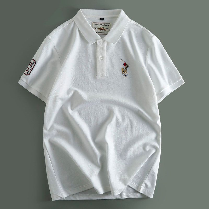 Export German OEM Goods Export Cut-off Lapel Summer Short-Sleeved T-shirt Plus Size Loose Business Tail Goods Tops Big Sale White XL