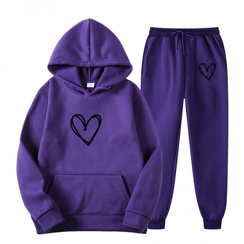Womens Casual Hooded Sweatshirt Set Loose Fit College Style Printed Long Sleeve Top Drawstring Pants