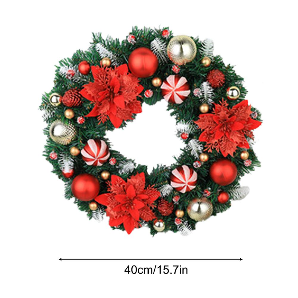 Christmas Door Wreath 16 Inch Ball Flowers Wreath Decoration Artificial Holiday Garland For Fireplace Mantle Porch Window Door