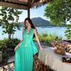 French Super Fairy V-neck Neck Lace-up Dress for Women's Summer Sexy Backless Sanya Seaside Vacation A-word Long Dress