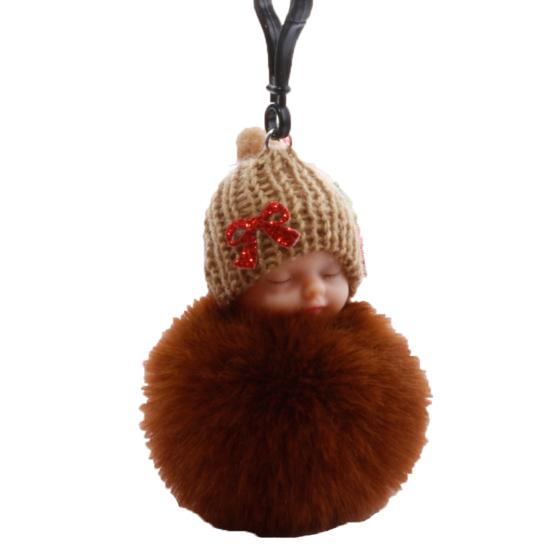 Cute Sleeping Baby Fluffy Fur Plush Doll Pendant?Keychain Key Ring Handbag Decor