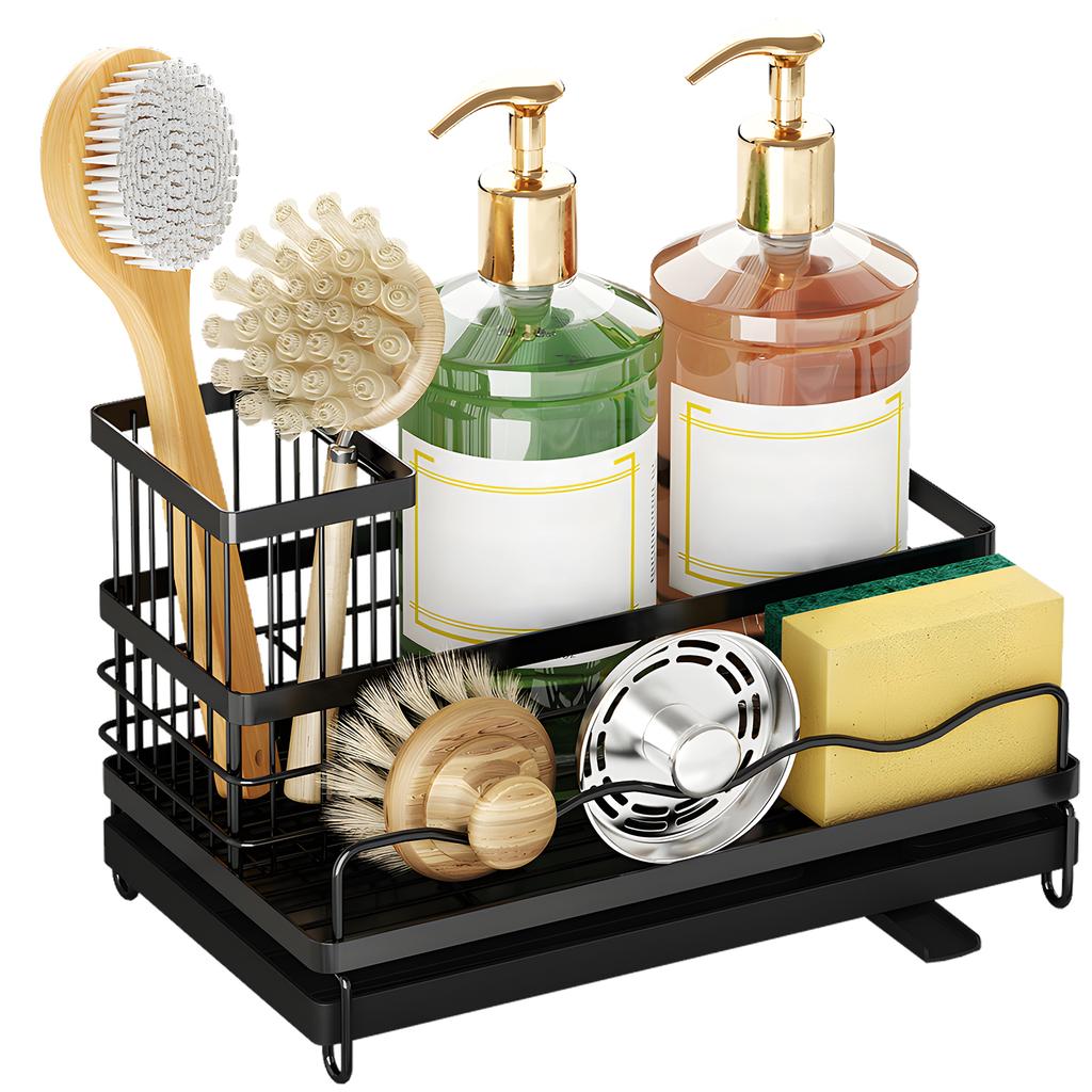 Sponge Holder for Kitchen Sink Caddy Organizer with Detachable High Brush Holder Dish Sponge Holder Drying Rack