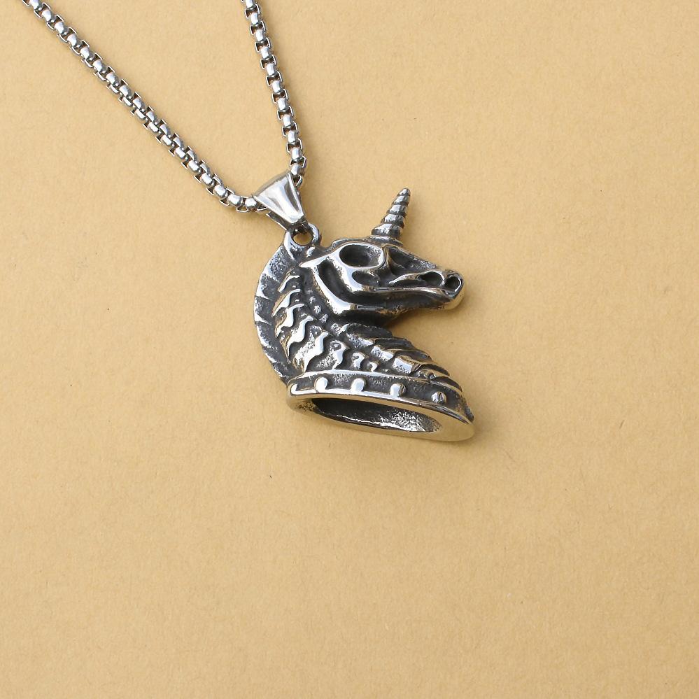 One-Horned Beast Pendant Necklace Retro Viking Couple Jewelry