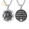 U7 Round Medal St Michael Necklaces for Men Stainless Steel Catholic Protection Amulet Archangel Pendant 22" Chain Jewelry Gift