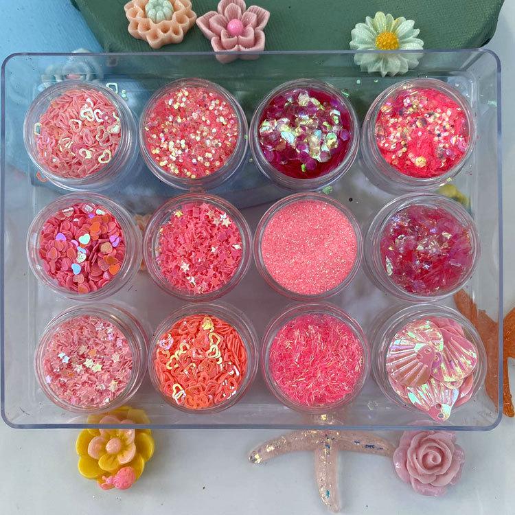 12-Farben Nail Art Glitzer Set: Rosen-, Blüten-, Herz- & Stern-Pailletten zur Handyhüllen-Dekoration