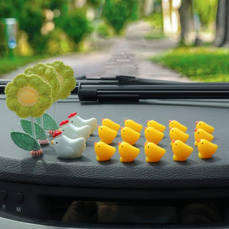 Mini ozdoby do auta Středová konzola na palubní desku pro slepice Sada slepice Roztomilé zahradní ozdoby Interiér auta Dekorativní doplňky pro vlastní potřebu