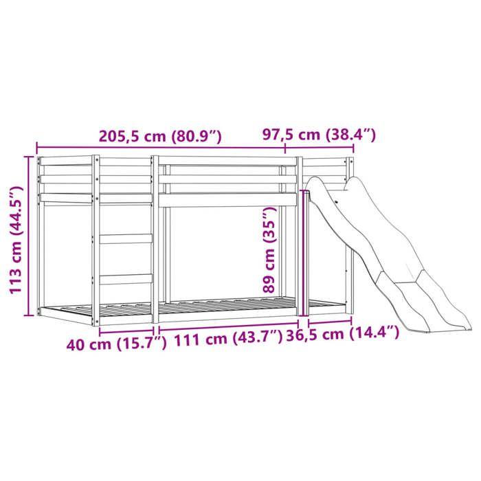 VidaXL Lit superposé avec toboggan et rideaux blanc et noir 90x200 cm, lit, cadre de lit, lit superposé bas, meuble de 3284140