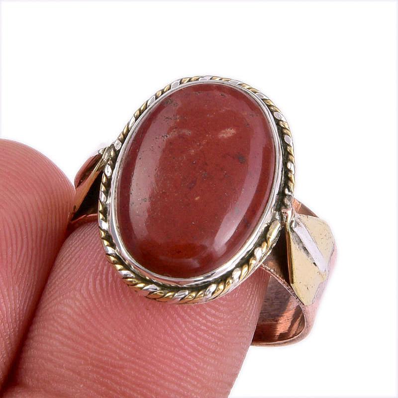 

Natural Red Jasper Gemstone Two Tone 925 Sterling Silver Jewelry Ring S.10 e8D77
