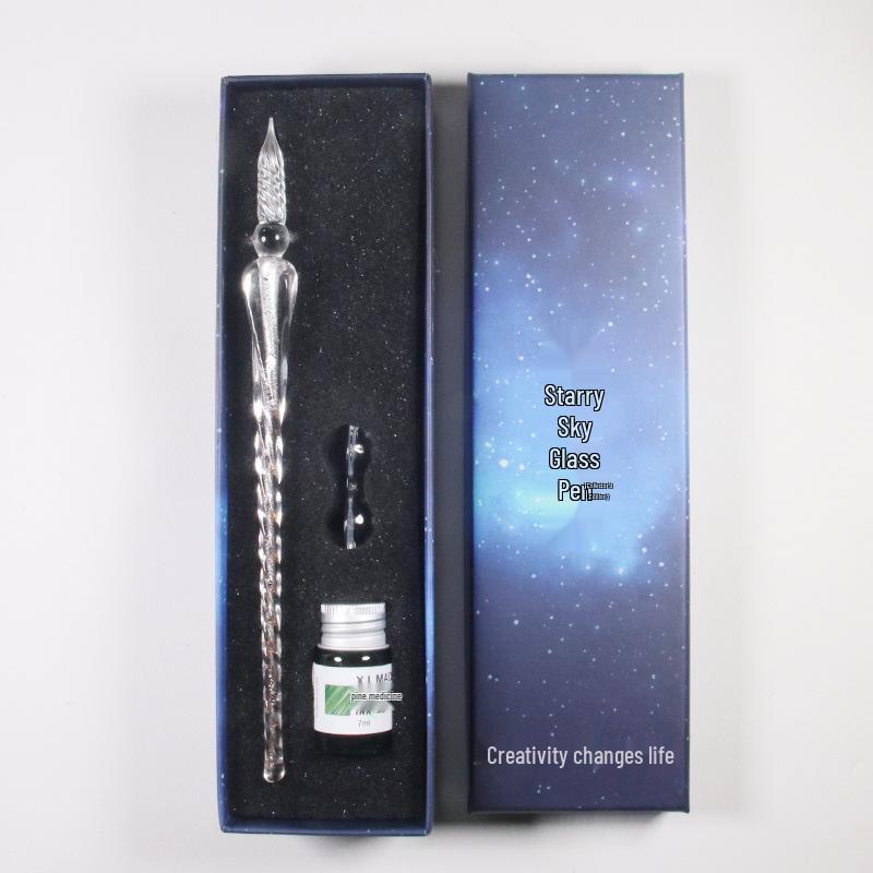 Starry Sky Glass Dip Pen Set: Crystal Signature & Student Pen Stationery Gift