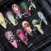 Press-On Nails With Mushroom Snake Print Bubbles Design Long Shape Removable Acrylic Nail Tips Women Sweet Edgy Cute Style