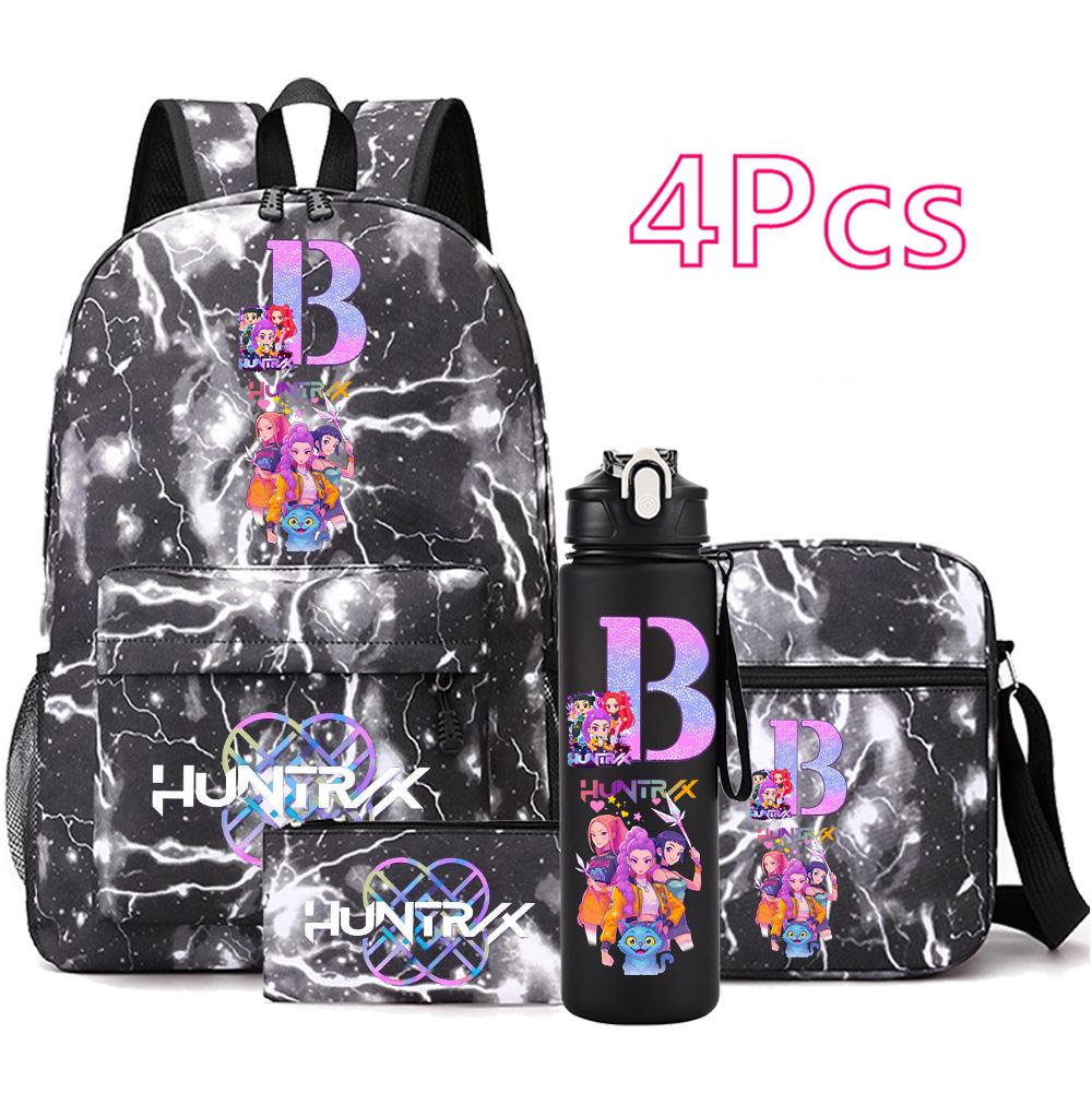 4 Stück/Set Cartoon Anime Aufdruck Rucksack Große Kapazität Schultasche Umhängetasche Tasche mit 750ml Wasserflaschenhalter Junge Mädchen Schultasche
