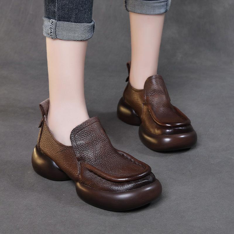 Fashion Cowhide Women's Shoes Platform Shoes Leather Handmade Old Fashioned Shoes for The Elderly