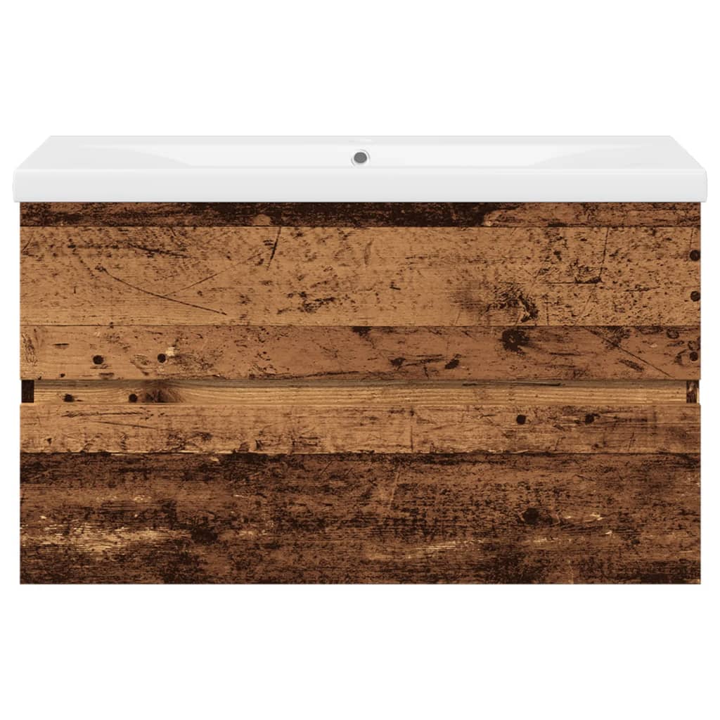 Bathroom Vanity with Built In Basin Rustic Wood Look