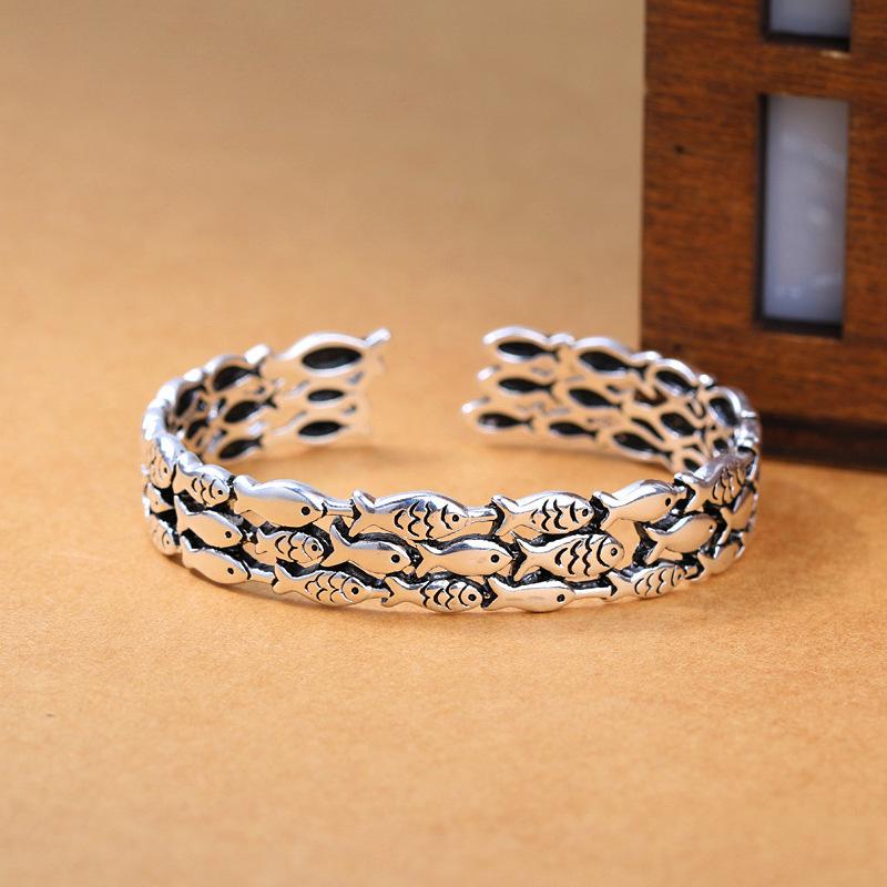 Retro Openable Fish Bracelet: Cute Thai Silver School of Fish for Women - Abundance Year After Year